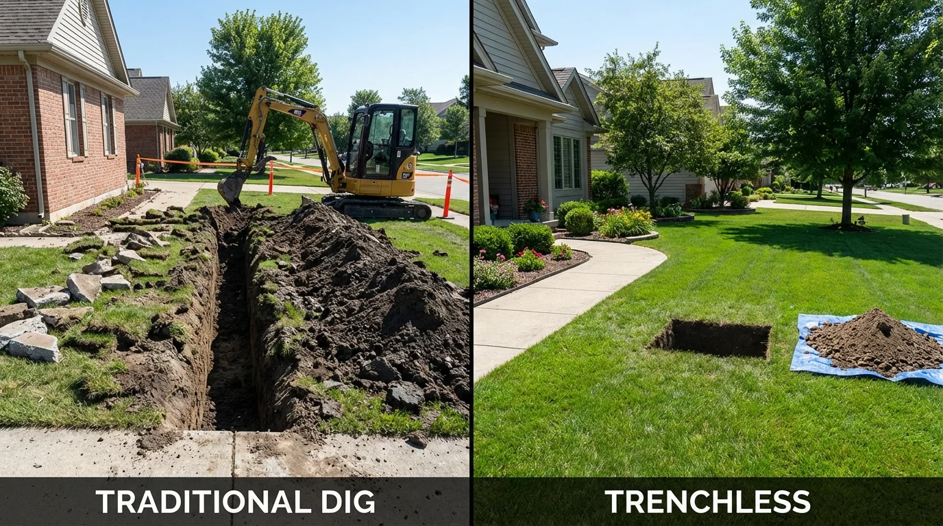 Trenchless sewer repair with minimal yard damage versus traditional excavation in Norway, MI